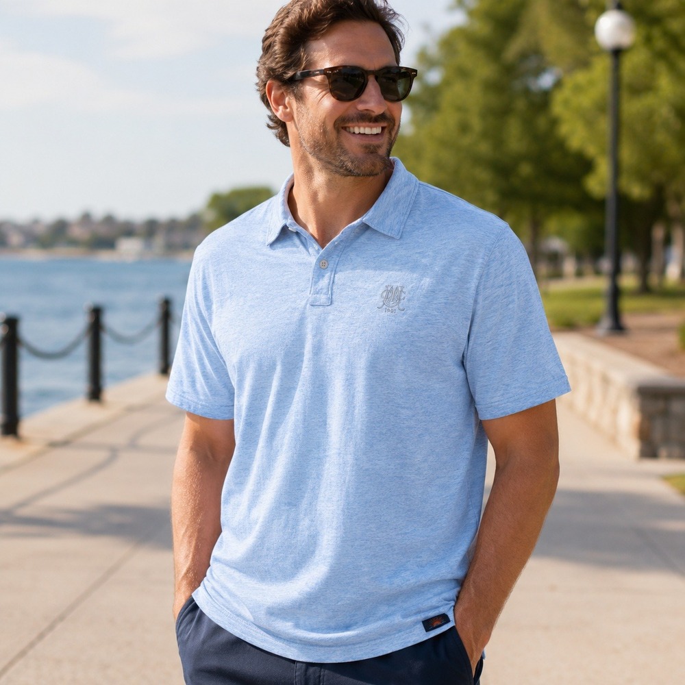 Faherty Mens Polo Shirt Maidstone Club 1891 Heather Blue Jersey Golf XXL 2XL